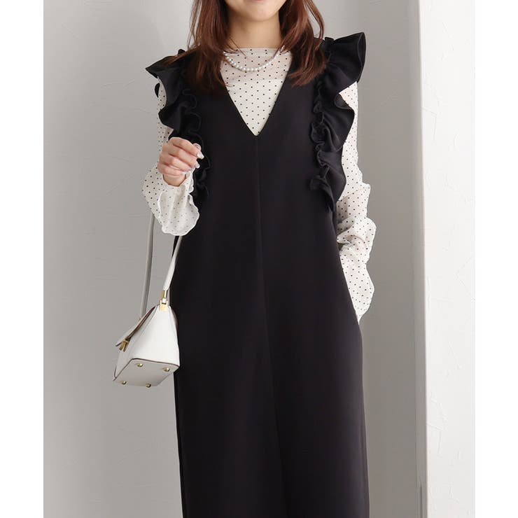 ショルダーフリルVネックジャンパースカート ジャンパースカート フリルデザイン | Pierrot | 詳細画像22 