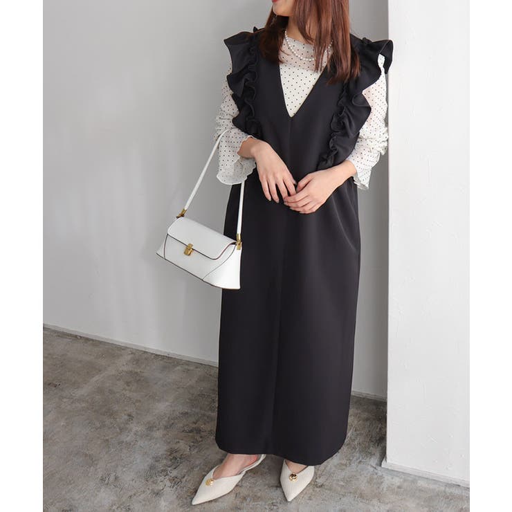 ショルダーフリルVネックジャンパースカート ジャンパースカート フリルデザイン | Pierrot | 詳細画像24 