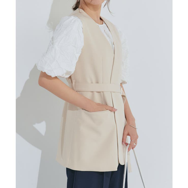 ベルト付きノーカラージレ ジレ ノーカラー[品番：PRTW0005290