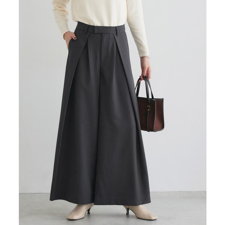 チャコール | インタックワイドパンツ ワイドパンツ 縦ライン | Pierrot