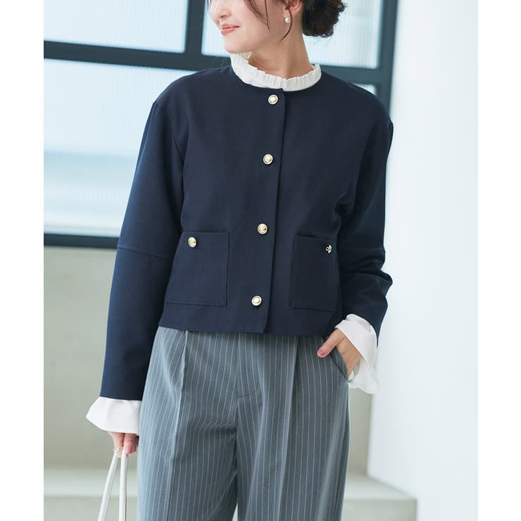 ネイビー | ゴールドボタンノーカラージャケット ジャケット ゴールド | Pierrot