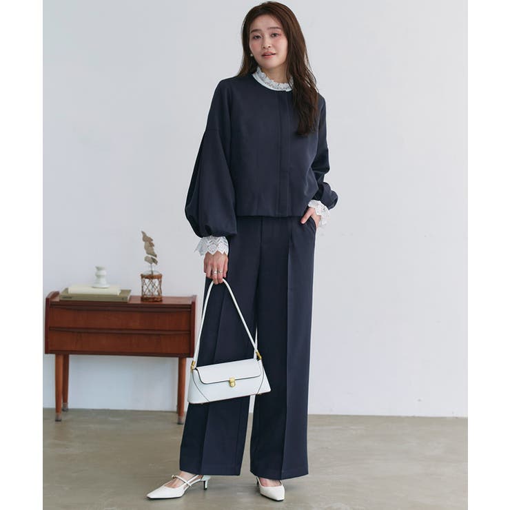 ネイビー | ボリュームブルゾンワイドパンツセットアップ セットアップ ワイドパンツ | Pierrot