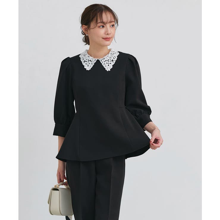 レース/ブラック | 2WAY選べる襟ペプラムセットアップ セットアップ 2WAY | Pierrot