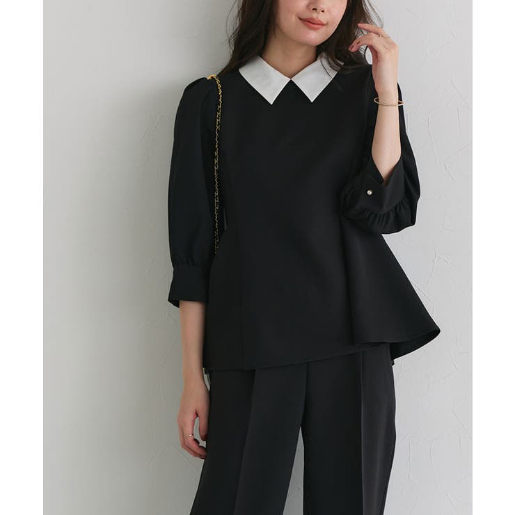 無地/ブラック | 2WAY選べる襟ペプラムセットアップ セットアップ 2WAY | Pierrot
