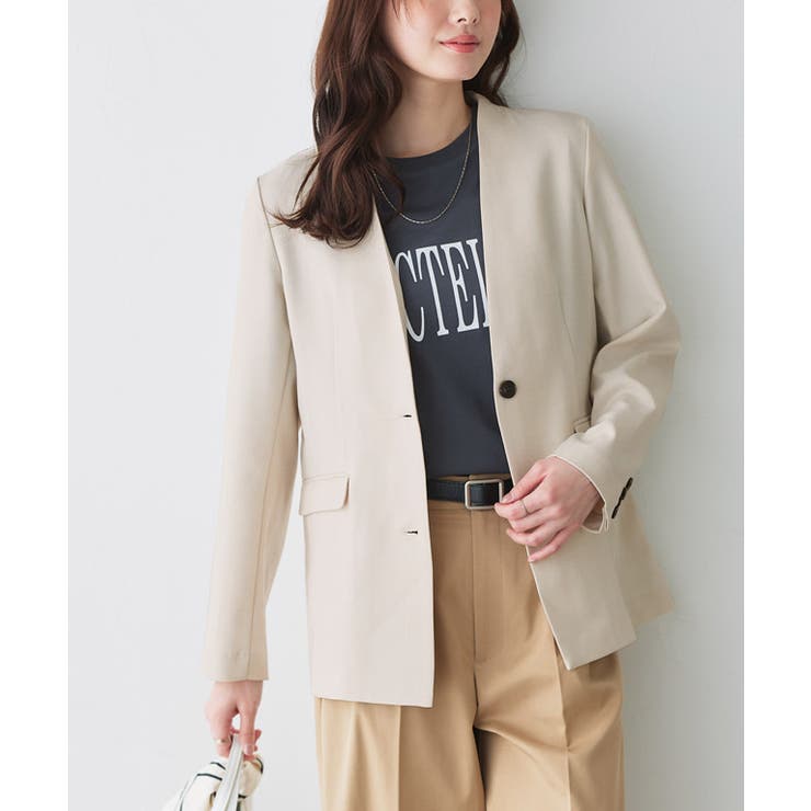 杢ライトベージュ | 選べる接触冷感リネンライクジャケット テーラード きちんと感 | Pierrot