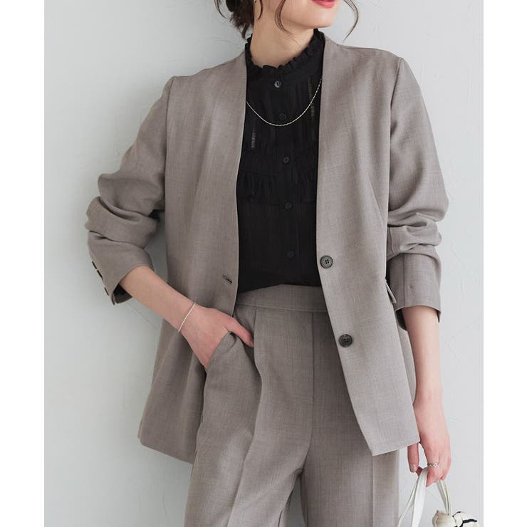 杢グレージュ | 選べる接触冷感リネンライクジャケット テーラード きちんと感 | Pierrot