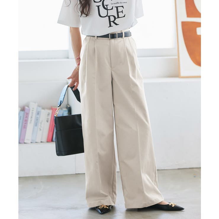 ライトグレージュ | エステルツイルタックワイドパンツ ツイル ラフ | Pierrot