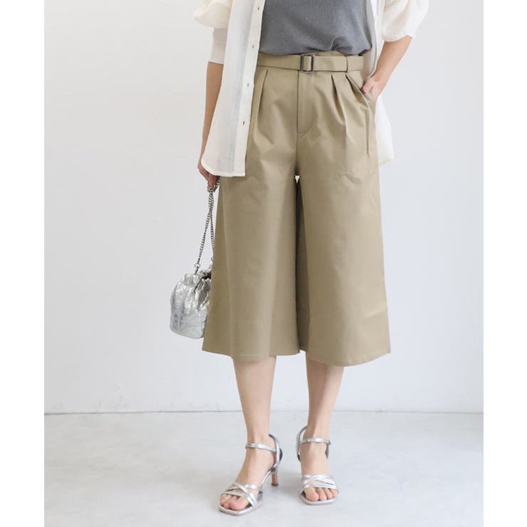ベージュ | エステルツイルミドル丈パンツ きれいめ ショートパンツ | Pierrot