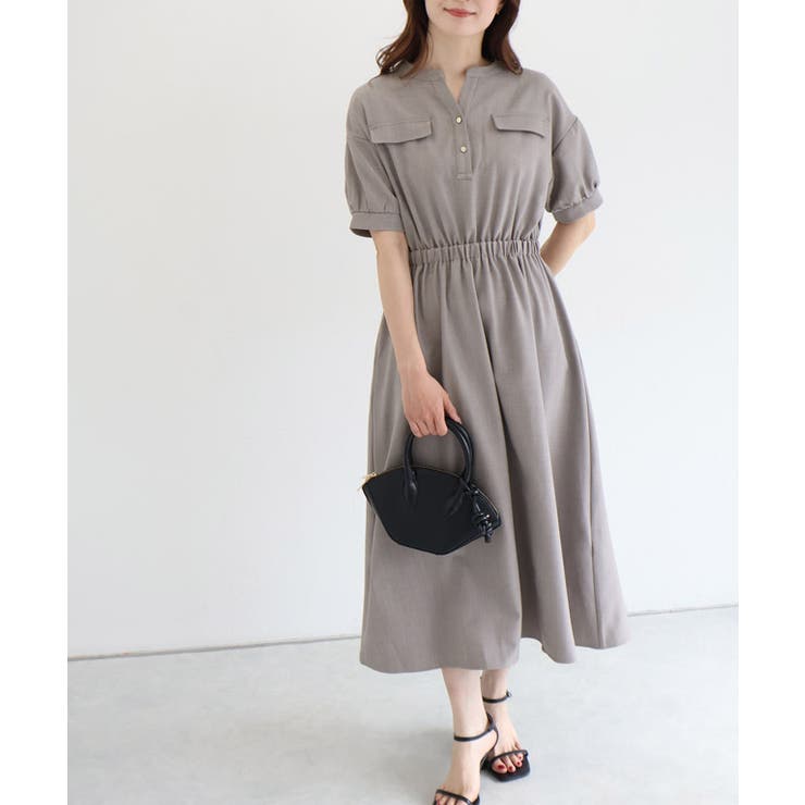 杢グレージュ | 接触冷感リネンライクワンピース 着心地 暑い季節 | Pierrot