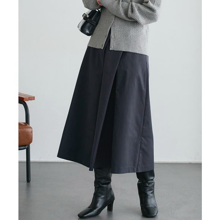 ネイビー | ミドル丈タックフレアスカート 30代 40代 | Pierrot