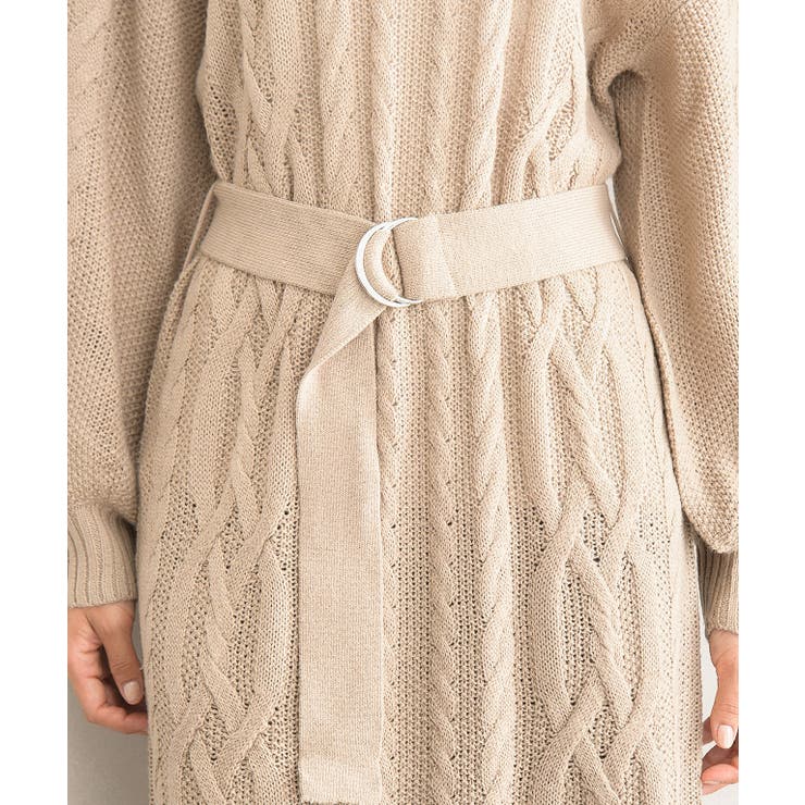 ケーブル編みキーネックニットワンピース ワンピース ケーブル