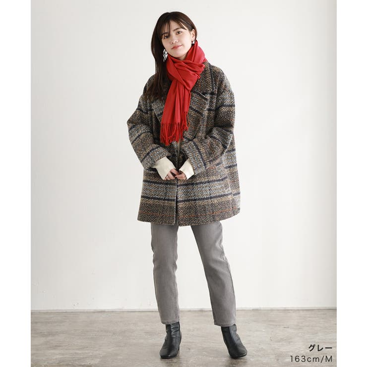 チェック柄ダブルコート コート チェック柄[品番：PRTW0004561