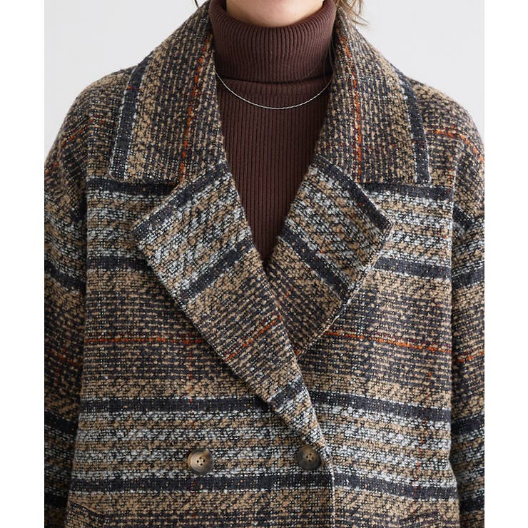 チェック柄ダブルコート コート チェック柄[品番：PRTW0004561