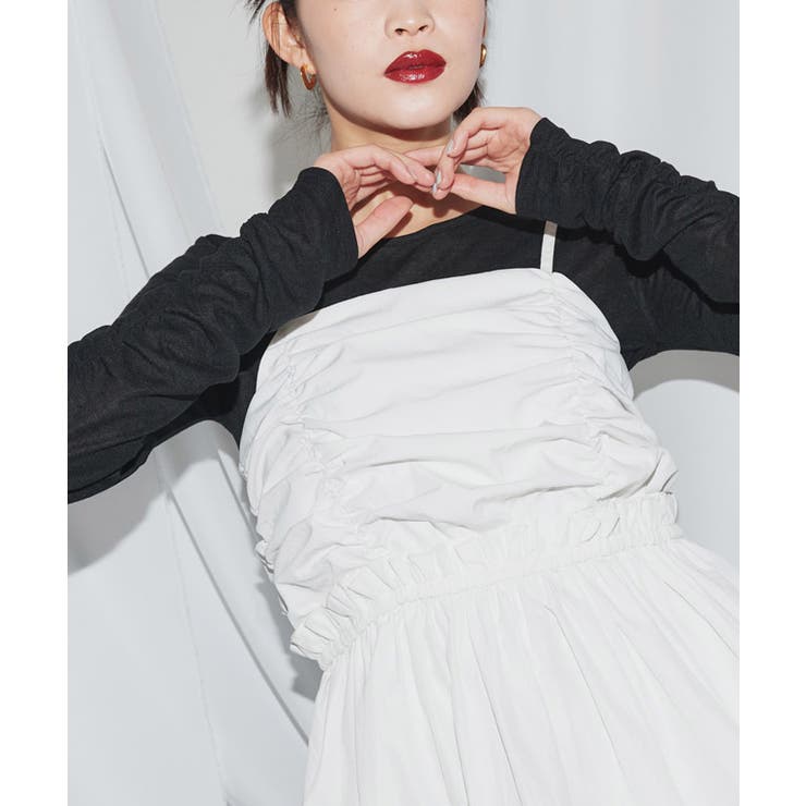 ブラック | [ECLAM] 袖シャーリングシアーカットソー カットソー | Pierrot