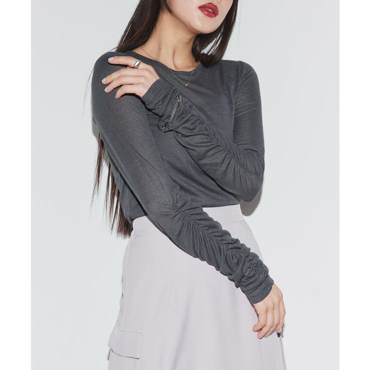 チャコール | [ECLAM] 袖シャーリングシアーカットソー カットソー | Pierrot