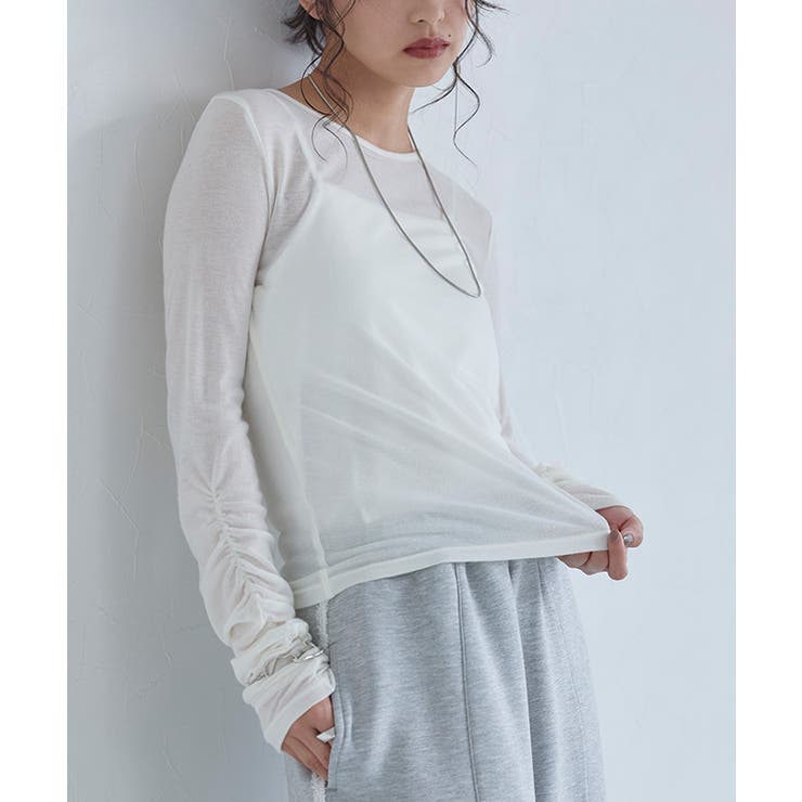 [ECLAM] 袖シャーリングシアーカットソー カットソー | Pierrot | 詳細画像16 