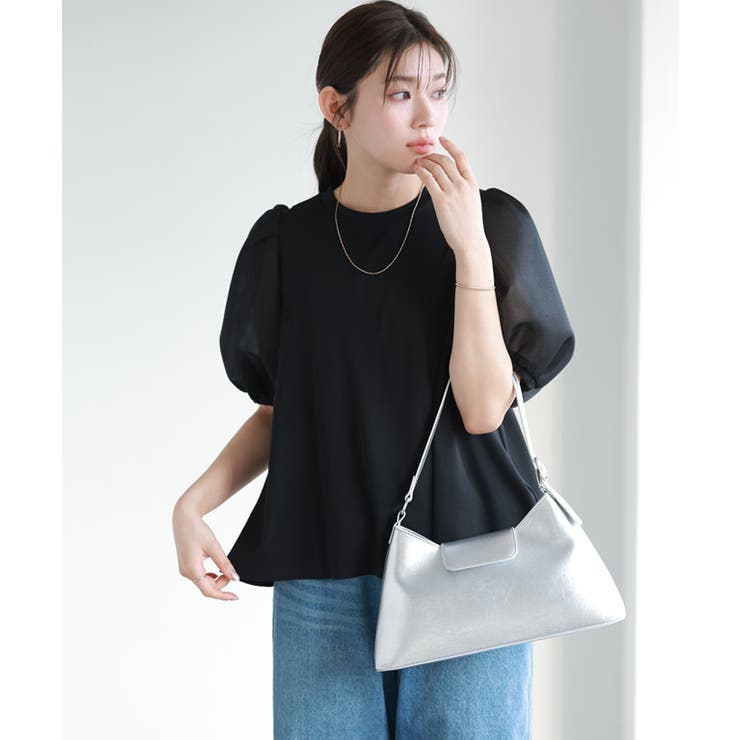 ブラック | シアーダンボールドッキングフレアカットソー カットソー ダンボール素材 | Pierrot