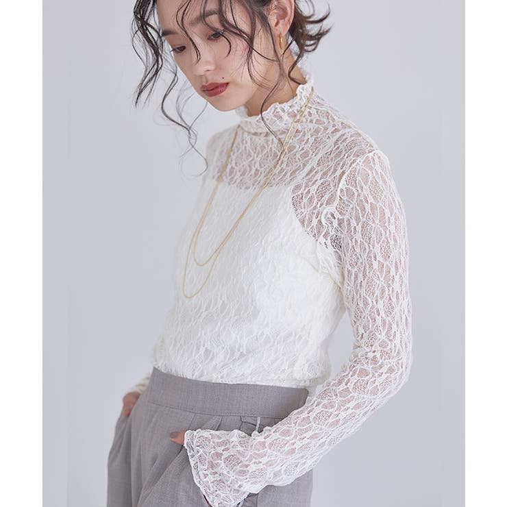 アイボリー | ストレッチレースロンT Tシャツ ストレッチ素材 | Pierrot