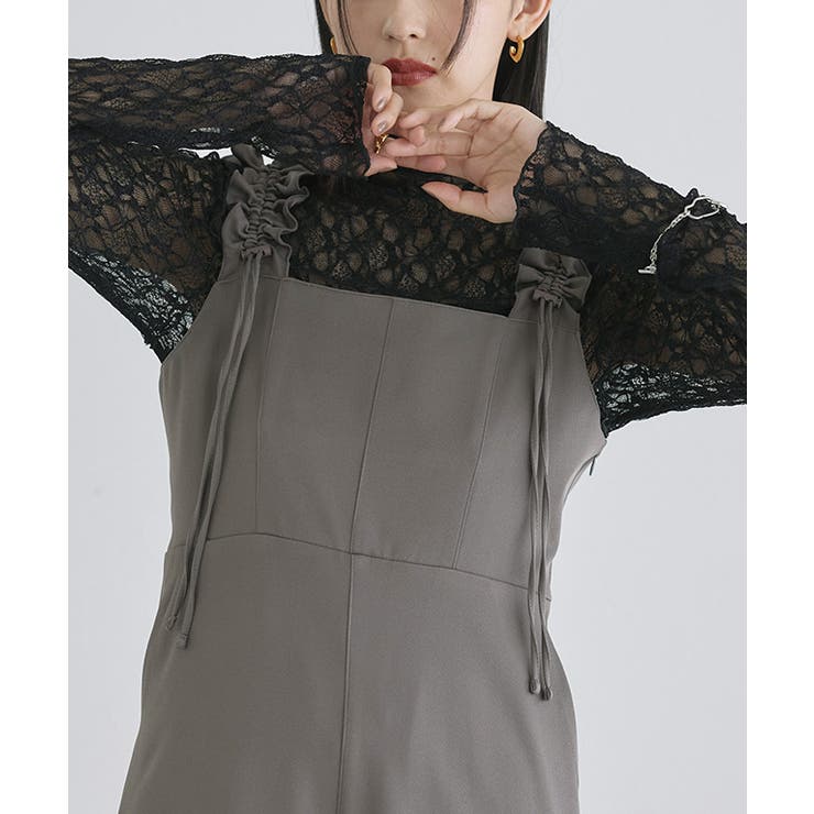 ブラック | ストレッチレースロンT Tシャツ ストレッチ素材 | Pierrot