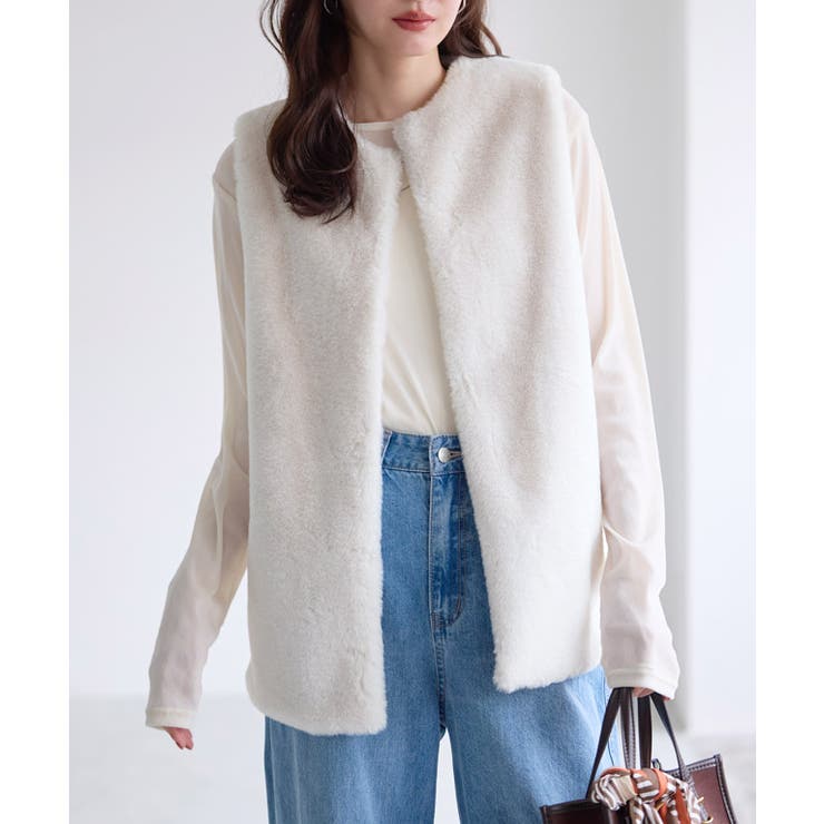 アイボリー | フェイクファージレ ジレ ファー | Pierrot