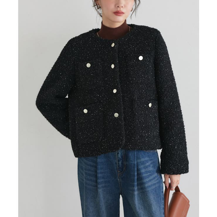 ブラック | ラメ入りゴールドボタンジャケット ジャケット ゴールドボタン | Pierrot