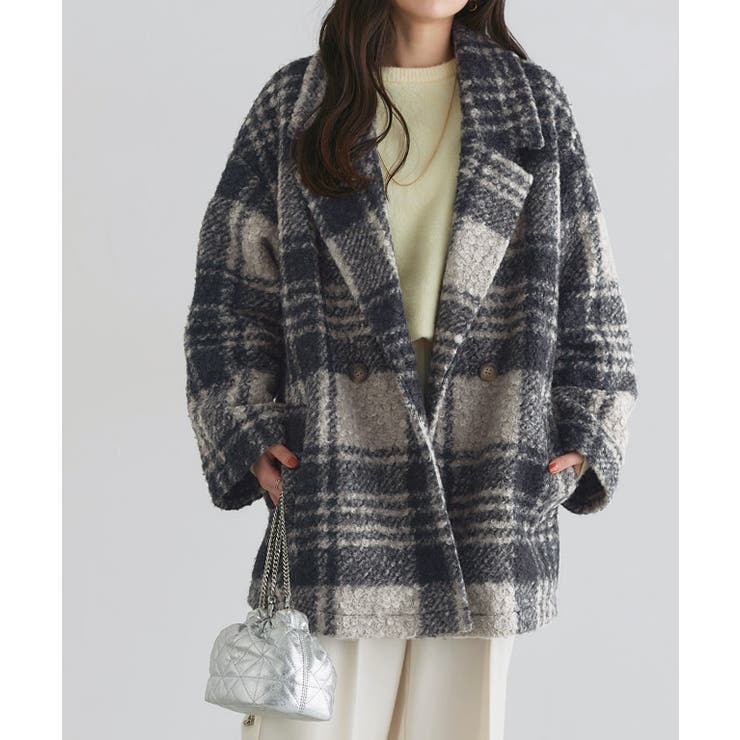 ブラック | ブークレーチェックPコート Pコート チェック | Pierrot