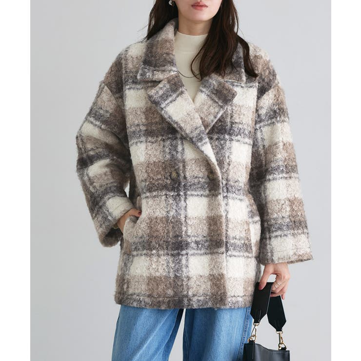 モカブラウン | ブークレーチェックPコート Pコート チェック | Pierrot