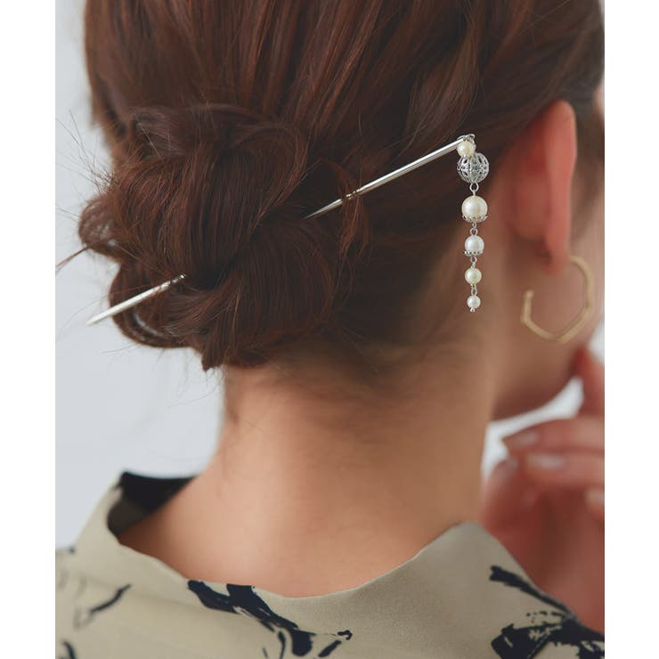 B/シルバー | 選べるパールデザインヘアスティック かんざし ヘアスティック | Pierrot