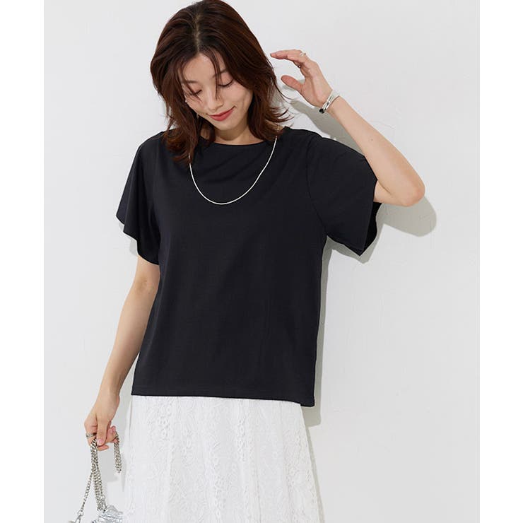 ブラック | ひんやりシルキーフレアスリーブカットソー カットソー フレア袖 | Pierrot