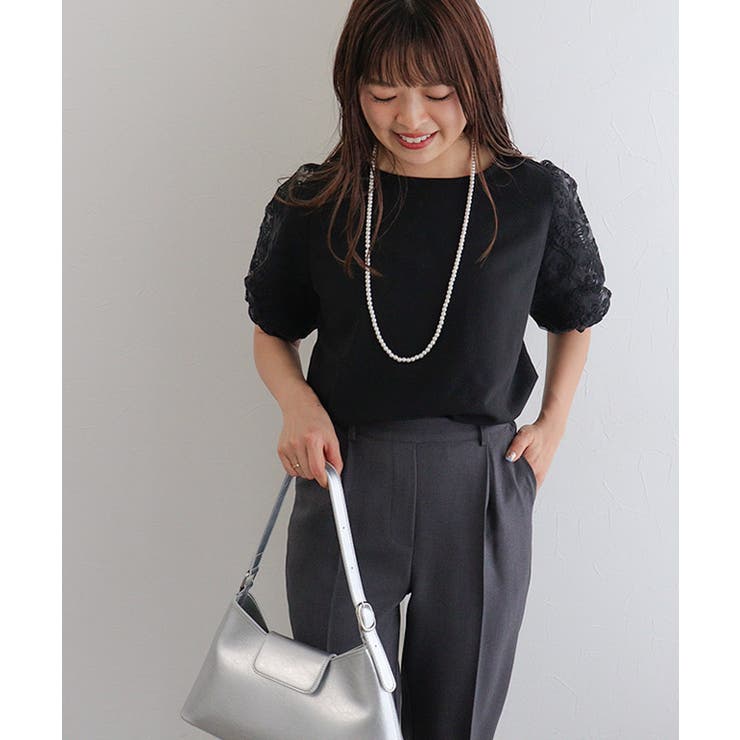 ブラック | 袖チュールレースブラウス ブラウス チュール素材 | Pierrot