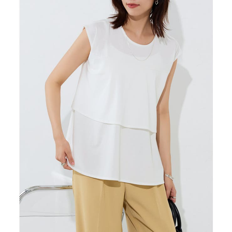 オフホワイト | ひんやりシルキーティアードフリルカットソー カットソー 接触冷感 | Pierrot