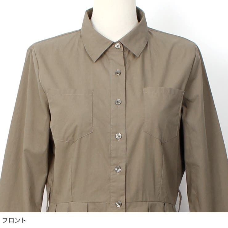 リボン付き タックシャツワンピースワンピース シャツワンピ