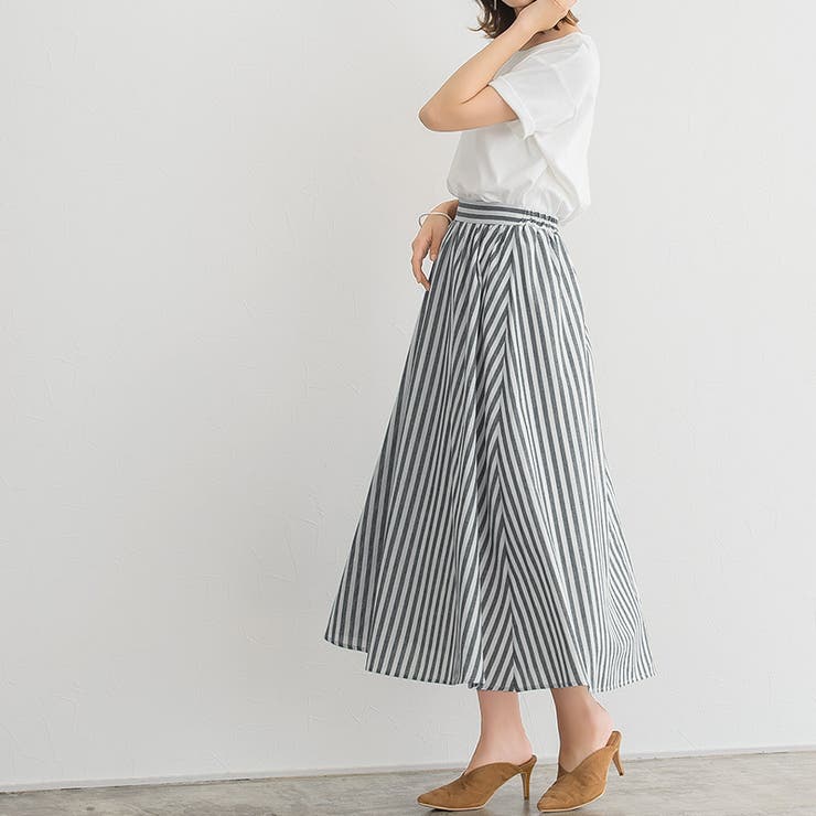 ストライプフレアスカート綿100 コットン100 夏 裏地 ストライプ[品番