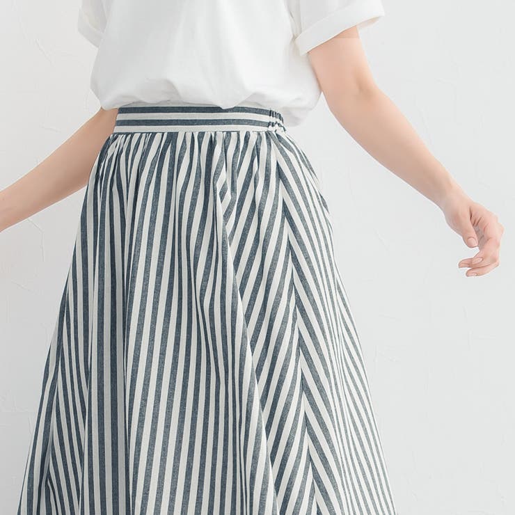 ストライプフレアスカート綿100 コットン100 夏 裏地 ストライプ[品番