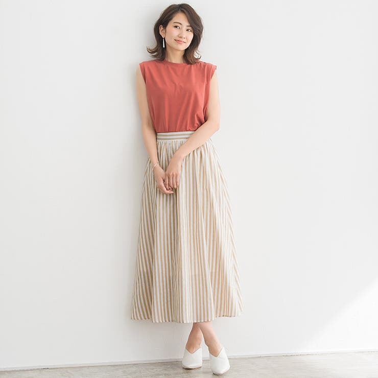 コットン100% 素敵ストライプスカート　未着用　新品 成瀬愛里さん着用》バックリボンストライプギャザースカート