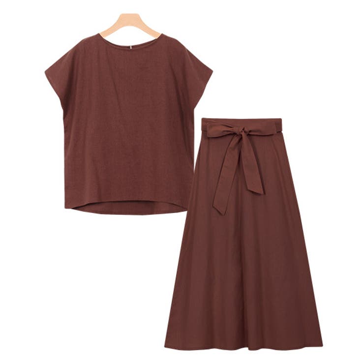ブラウン | 綿麻 スカート セットアップ綿 コットン リネン 麻 綿麻 スカート セットア | Pierrot