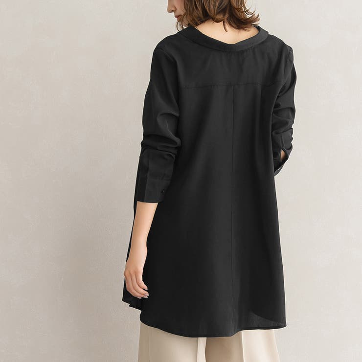 Aラインシャツ黒 白 Aライン シャツ トップス ブラウス イレヘム 七分 