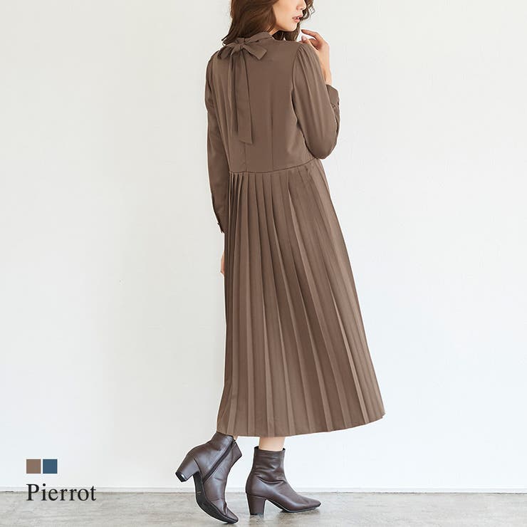 プリーツワンピース ワンピ ワンピース プリーツ リボン バックリボン レトロ 品番 Prtw Pierrot ピエロ のレディースファッション通販 Shoplist ショップリスト