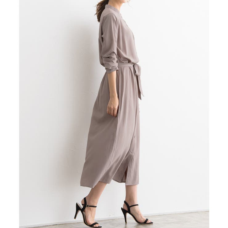 美品　エブール　ノーカラー　ロング　コート　シャツ　ワンピース　ベルト　Aライン 美品 エブール ノーカラー ロング コート シャツ ワンピース