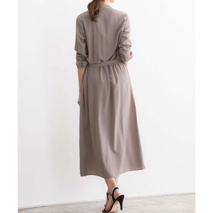 ベルト付きノーカラーロングシャツ ロングシャツ シャツワンピ ベルト付きノーカラーロングシャツ ロングシャツ シャツワンピ