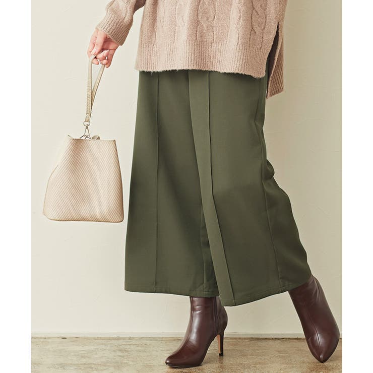 カーキ | センタープレスワイドパンツ ワイドパンツ セットアップ スラックス スーツ | Pierrot
