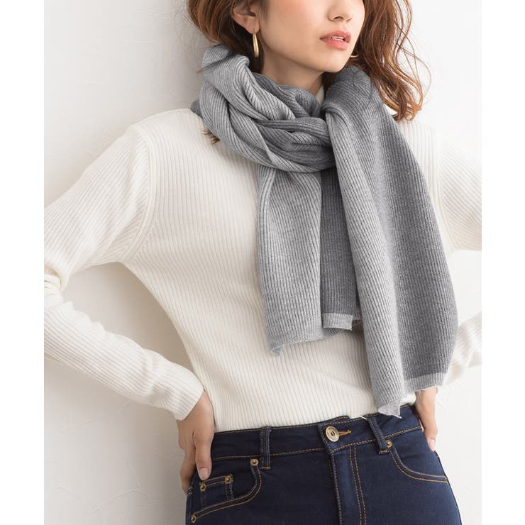 アンゴラ混バイカラーニットマフラー マフラー ストール フリンジ バイ