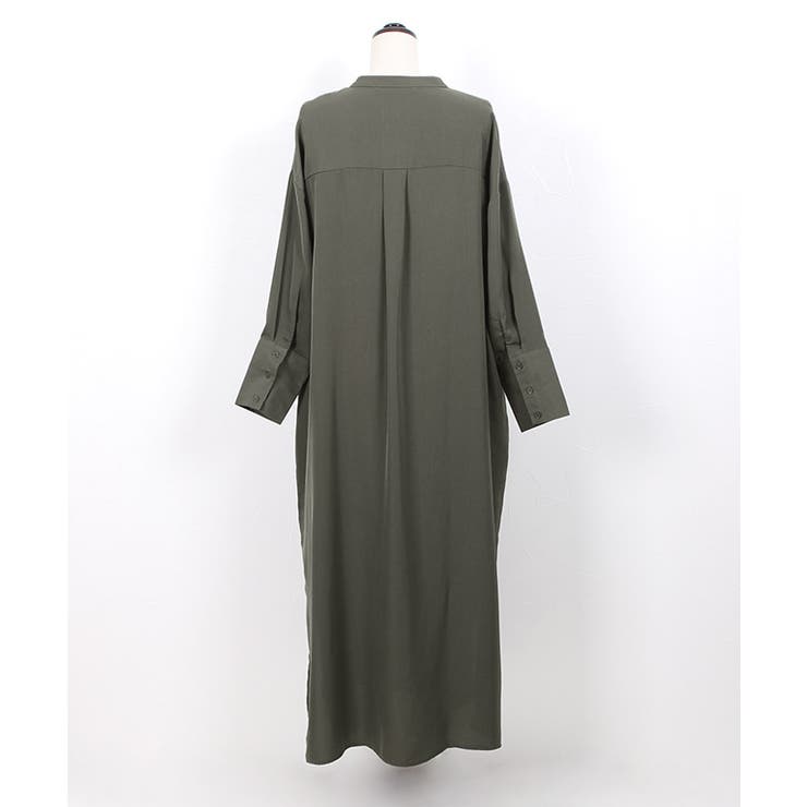 ノーカラーロングシャツワンピース ワンピース シャツワンピース