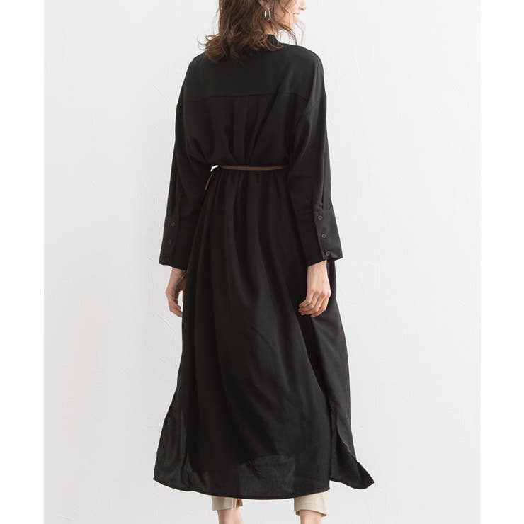 【Trios Sanglier】（F）ノーカラーロング丈ワンピース/シャツワンピ ノーカラーロングシャツワンピース ワンピース シャツワンピース