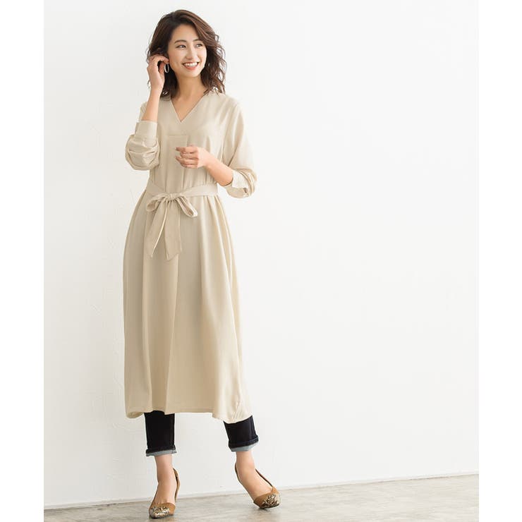 Vネックロングシャツワンピース ワンピース ロングシャツ シャツ