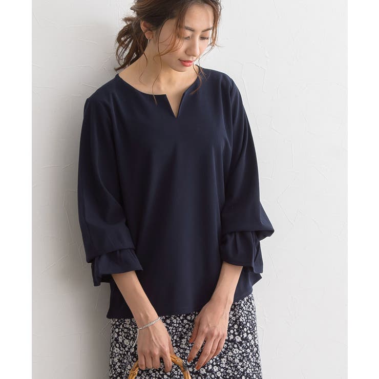 ネイビー | キーネックTブラウス ブラウス シャツ | Pierrot