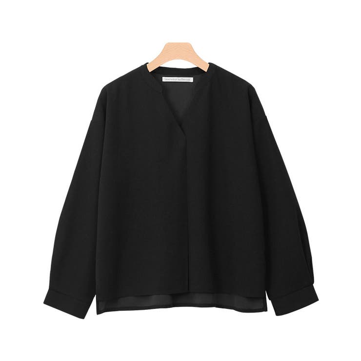 ブラック | ノーカラーデザインTブラウス ブラウス シャツ カットソー 長袖 ノーカラー | Pierrot