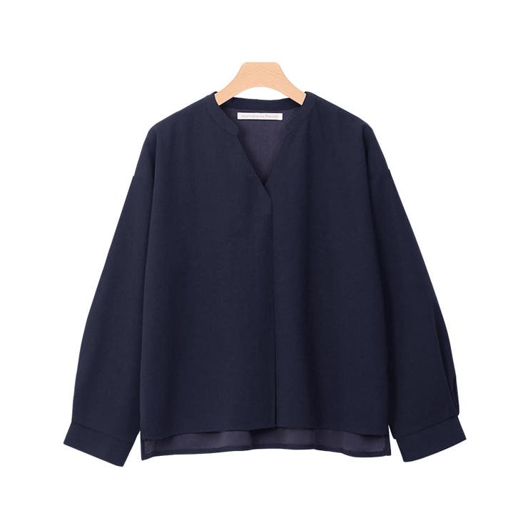 ネイビー | ノーカラーデザインTブラウス ブラウス シャツ カットソー 長袖 ノーカラー | Pierrot