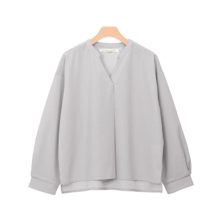 グレー系 | ノーカラーデザインTブラウス ブラウス シャツ カットソー 長袖 ノーカラー | Pierrot