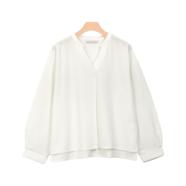 オフホワイト | ノーカラーデザインTブラウス ブラウス シャツ カットソー 長袖 ノーカラー | Pierrot